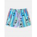 Men Palm Tree Colorful Geometric Mesh Inside Beachwear Shorts