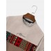 Mens Vintage Geometric Pattern Patchwork Mock Neck Short Sleeve T  Shirts