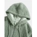 Men Teddy plush Patch Pocket Full Zip Hooded Drawstring Jackets